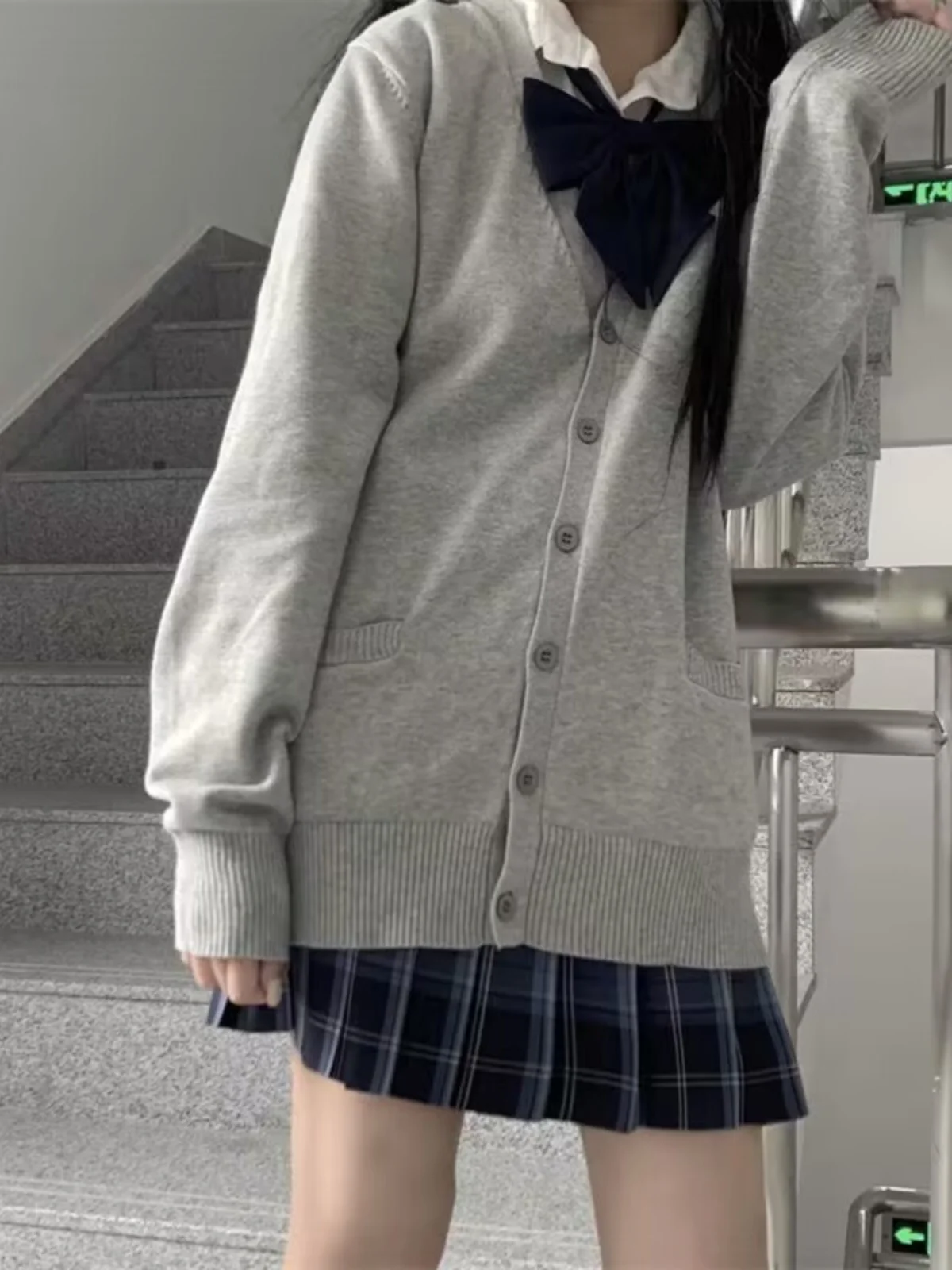 

Свободный длинный вязаный кардиган с открытыми рукавами для женщин, в стиле JK, для колледжа, осенне-зимний модный комплект