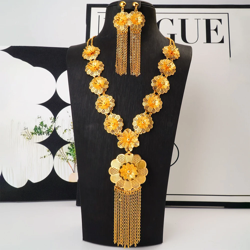 flower-jewelry-long-necklace-drop-earring-tassel-jewelry-gold-color-african-earring-set-designs-necklace-party-wedding-lady-set