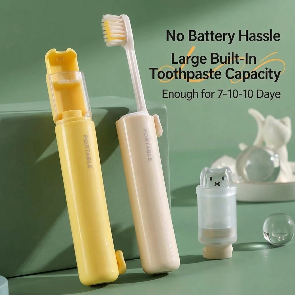 Cute 2 In 1 Foldable Travel Toothbrush Portable Toothpaste Storage Soft Bristle Toothbrush with Bear Dust Cover Macaron Colors