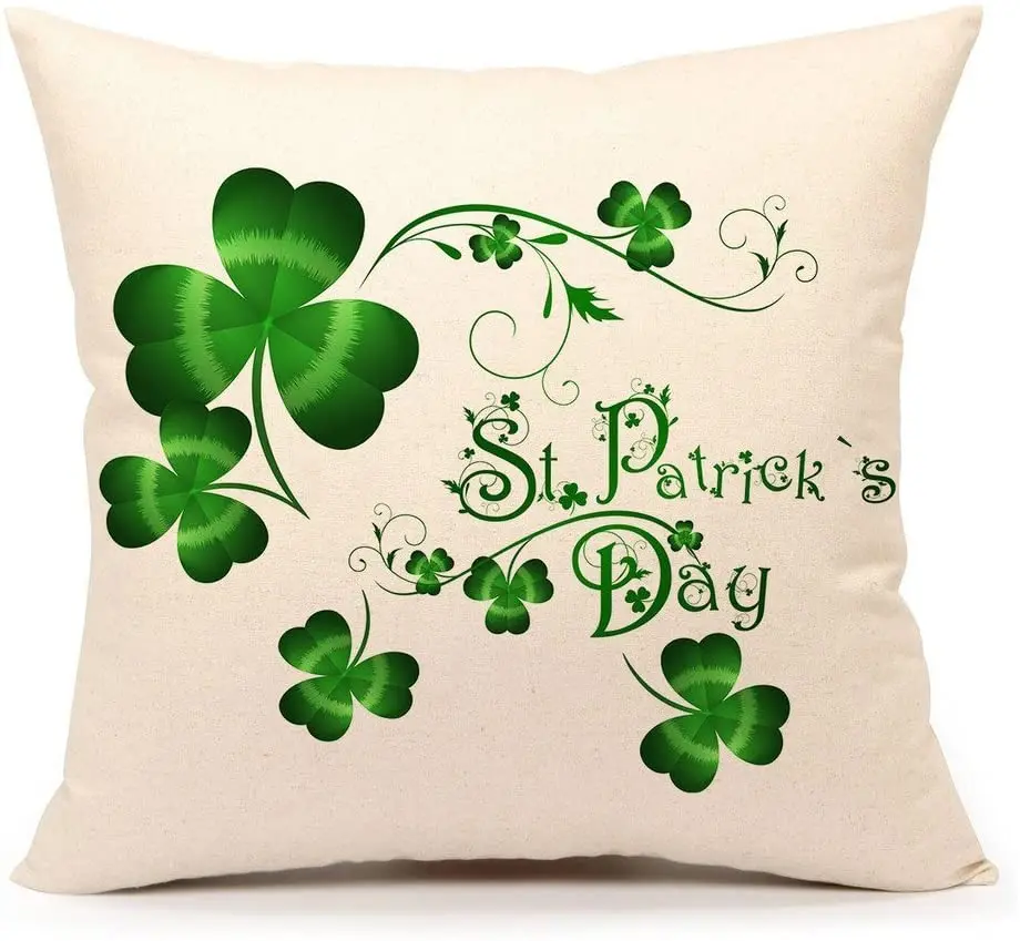 St. Patricks Day Green Three-Leaf Variety Clover Pillow Cover Decorative Home Decor Nice Gift Square Indoor/Outdoor Pillowcase