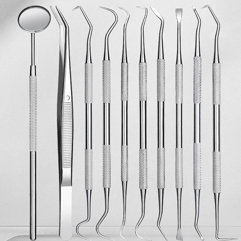 

5 шт./упак., стоматологические инструменты для чистки из нержавеющей стали, стоматологическое зеркало, зубочистка, двойной зонд, серп, мотыга, серп, скалер, инструменты для чистки зубов