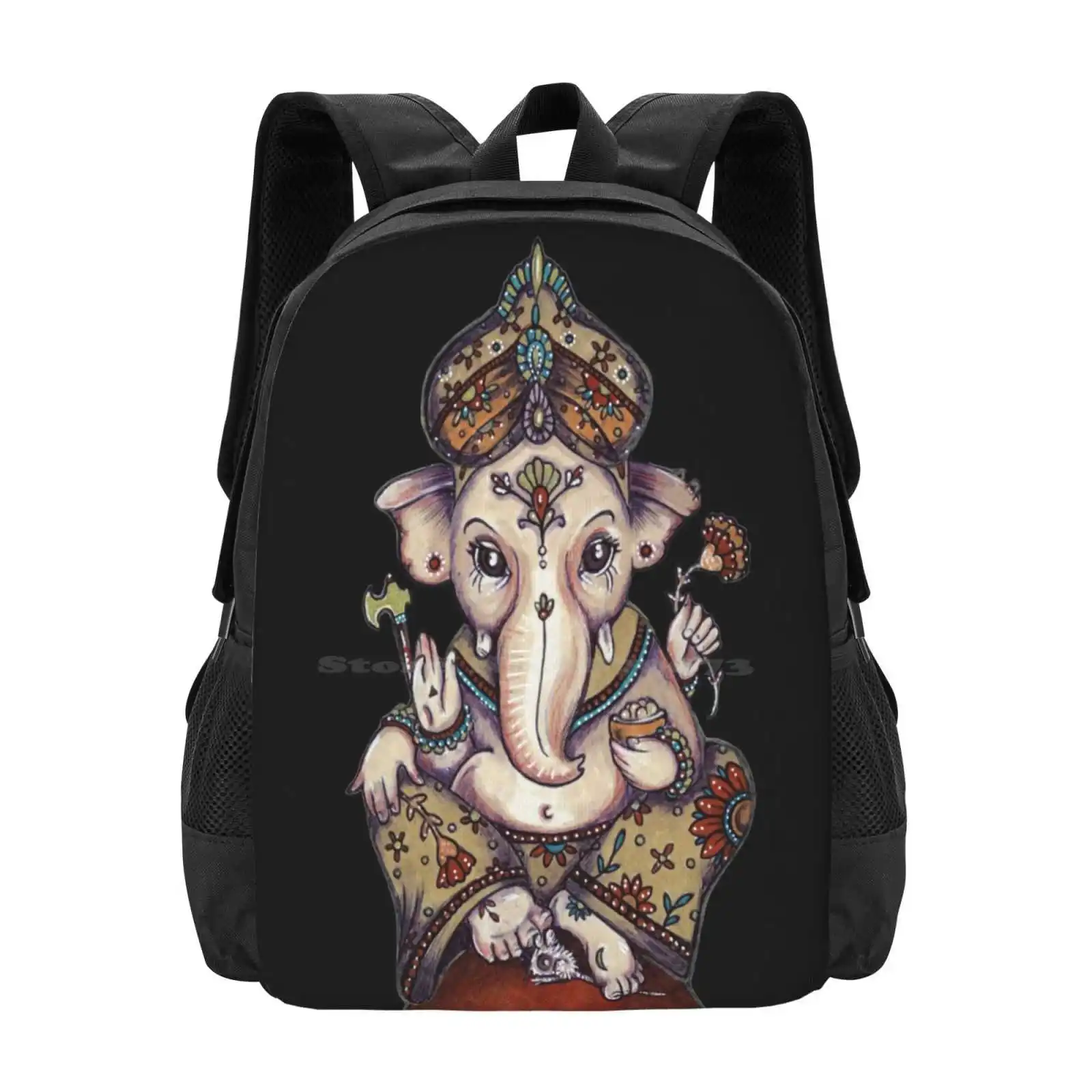 Ganesha Backpack For Student School Laptop Travel Bag Ganesha Root Chakra Red Elephant Hindu Deity Anita Inverarity