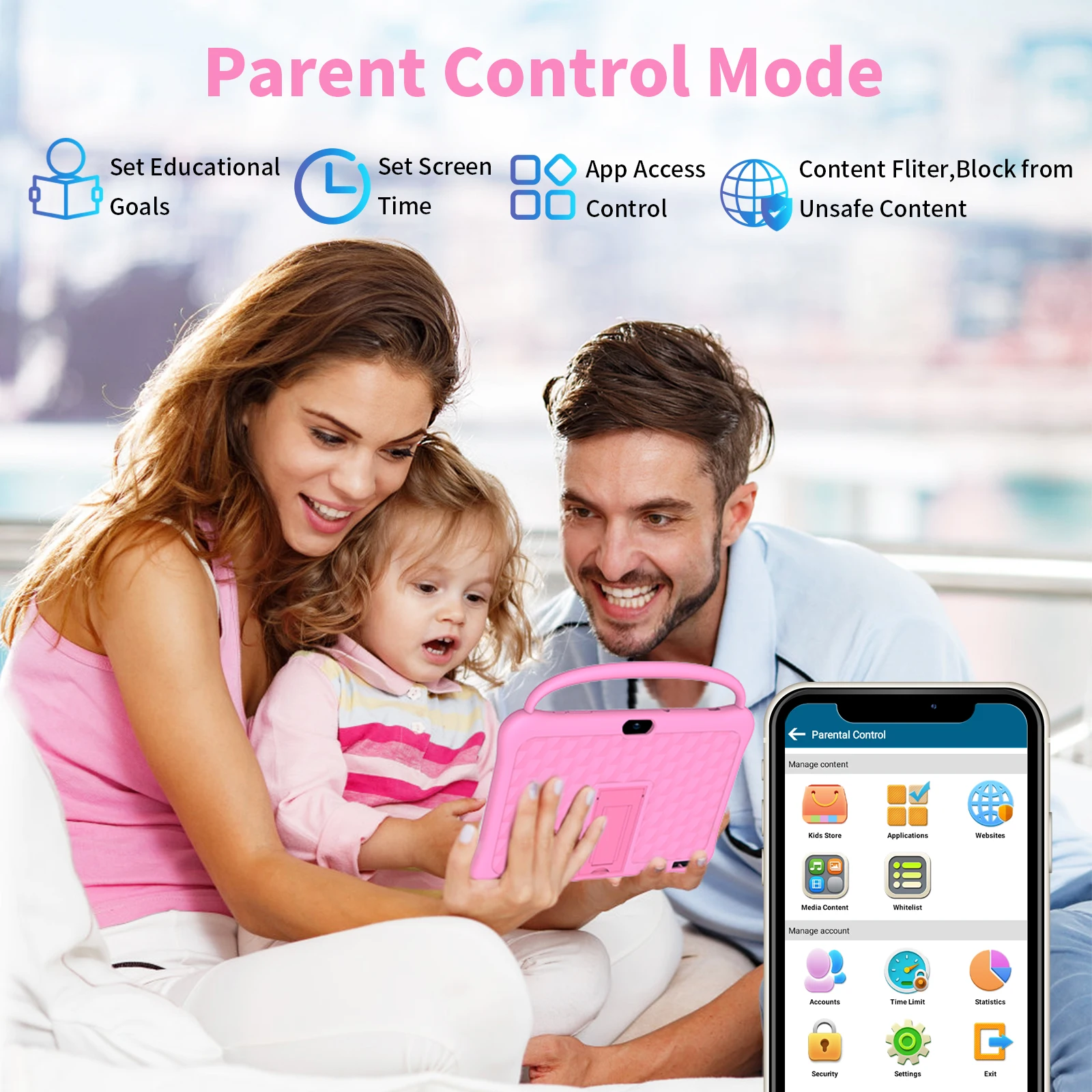 تابلت PRITOM Android 13 للأطفال 10 بوصة ثماني النواة، 64 جيجابايت رام 1 تيرابايت بطاقة TF قابلة للتوسيع، تحكم بالأمومة، كاميرا مزدوجة، واي فاي