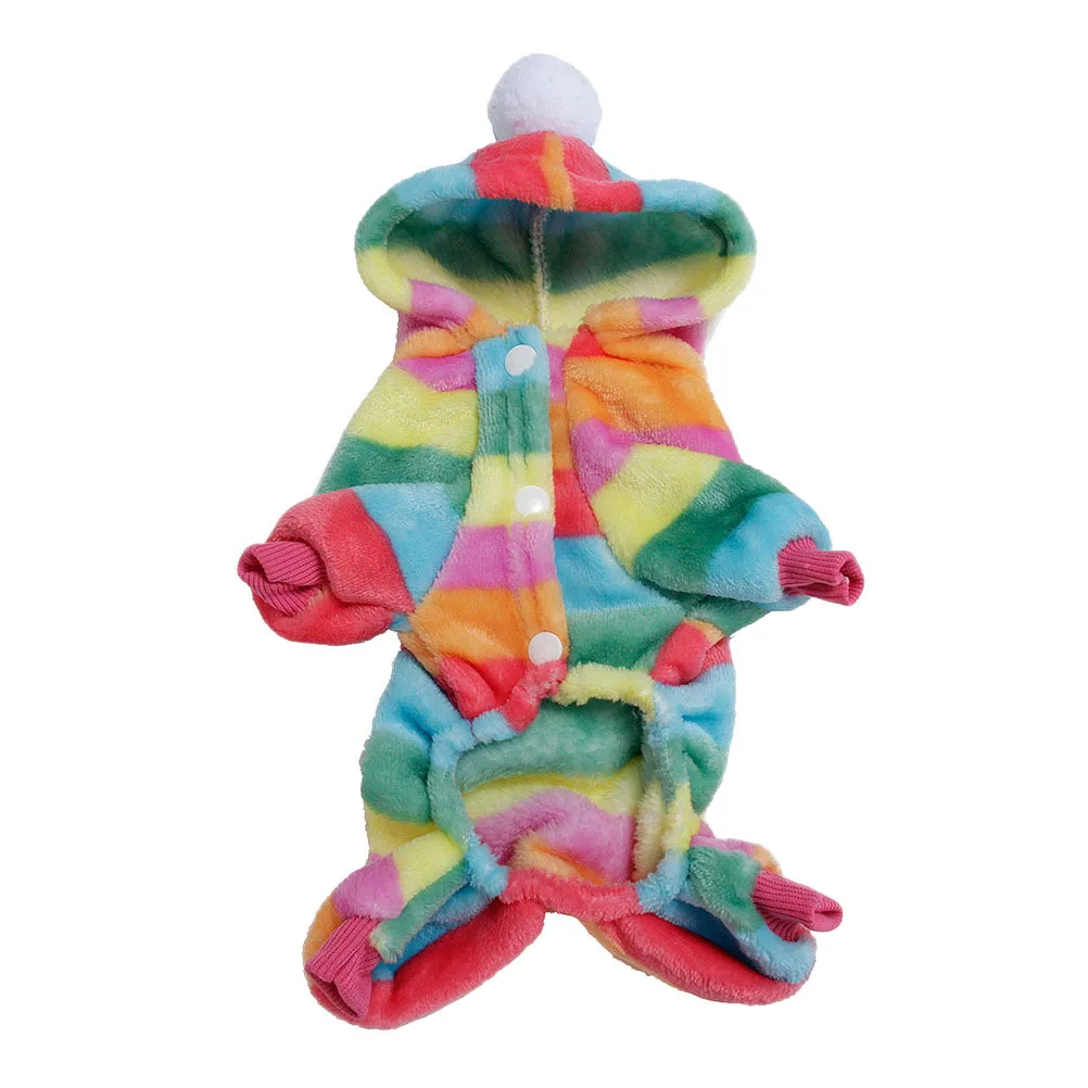 

Pet Four Leg Coral Fleece Dog Clothes Xl Rainbow Stripe Winter Warm Coat Puppy Warm Clothes Outdoor Jogging Walking