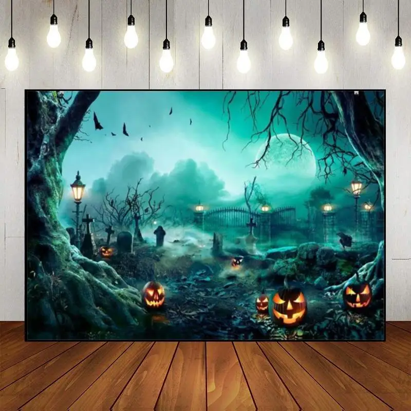 Halloween Magic Witches Background Photo Gloomy Woods Graveyard Birthday Decoration Goblin Custom Backdrop Rustic Wood Witch