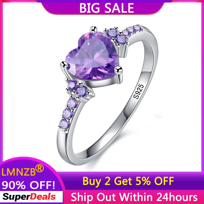 With Credentials Real Tibetan Silver Amethyst Ring Lovely Heart Shape Purple Zircon Crystal Ring for Women Jewelry Romantic Gift