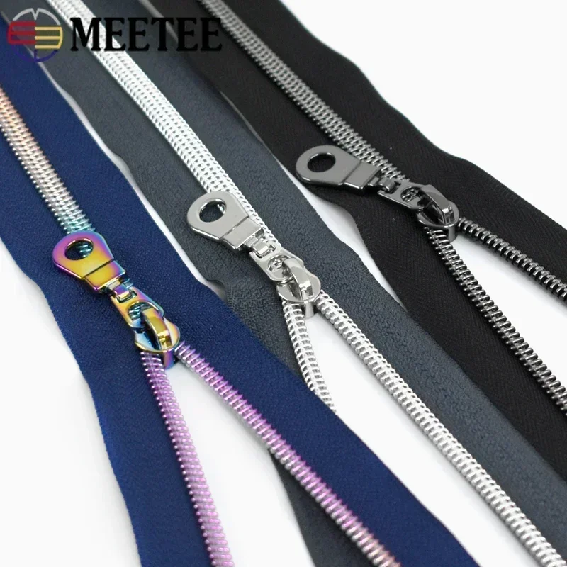 1/2/3M Meetee 5# Nylon Zippers By The Meter Garment Bag Sewing Zipper Puller Zips Coil Closure Pocket Zip Slider RepairAccessory