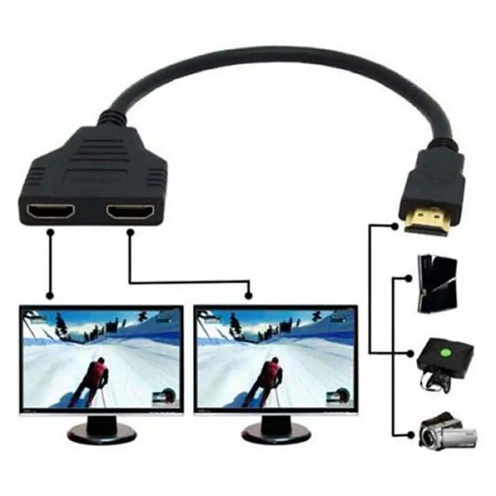 

2023 New 1 Input 2 Output HDMI Splitter Adapter 1080 Video Cable Adapter Wire Office Monitor Pc Laptop