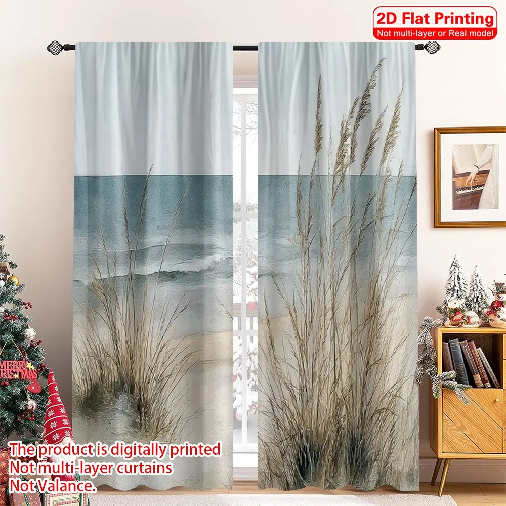2pcs 2D flat printing Classic Christmas Curtains Creative Simple Print Durable polyester fiber Festive Holiday Use for Indoor