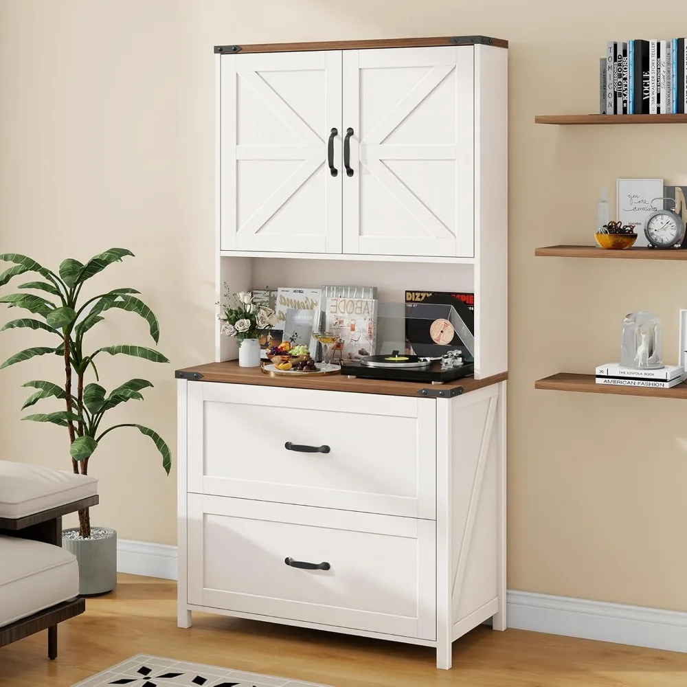 خزانة ملفات مع درجين لملفات التعليق بحجم قانوني/حرف/A4، خزانة حفظ المزرعة مع رف قابل للتعديل، خزانة خشبية كبيرة #3