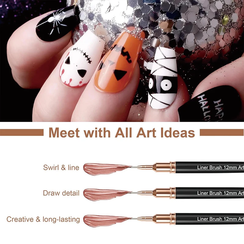 5-teiliges Nail-Art-Liner-Stift-Set, Nagelwerkzeuge für lange Linien und feine Details, geeignet für UV-Gel-Malerei, Pinselgrößen 4/8/12/20/ – Detail 3