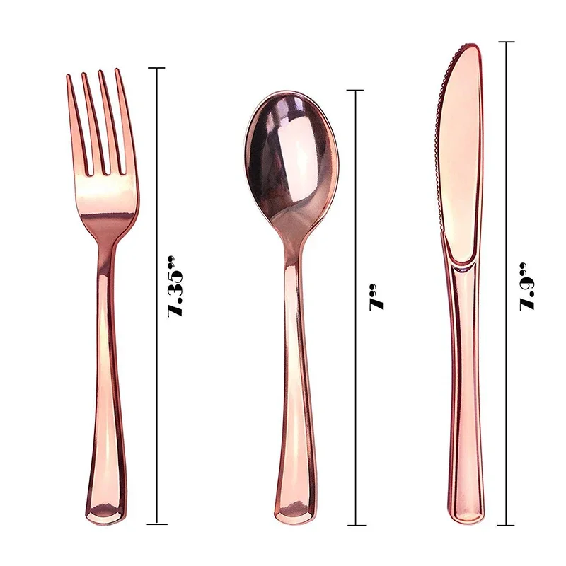 Rose Gold Party Tableware Kit Table Cloth Knife Fork Spoon Paper Cup Plate Straws Baby Shower Wedding Birthday Party Decorations view 5