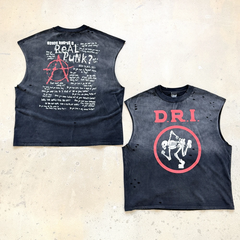 

Yao Fashion High Street Loose Baggy Casual Streetwear Punk Rock and Roll Cotton Tank Men Clothing Tops Vest For Men Unisex