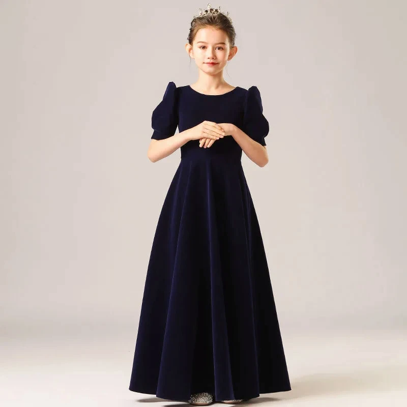 

2023 Girls Elegant Black Velvet Long Dresses Easter Children Formal Costumes Christmas Party Teens Classic Simply Style Costumes