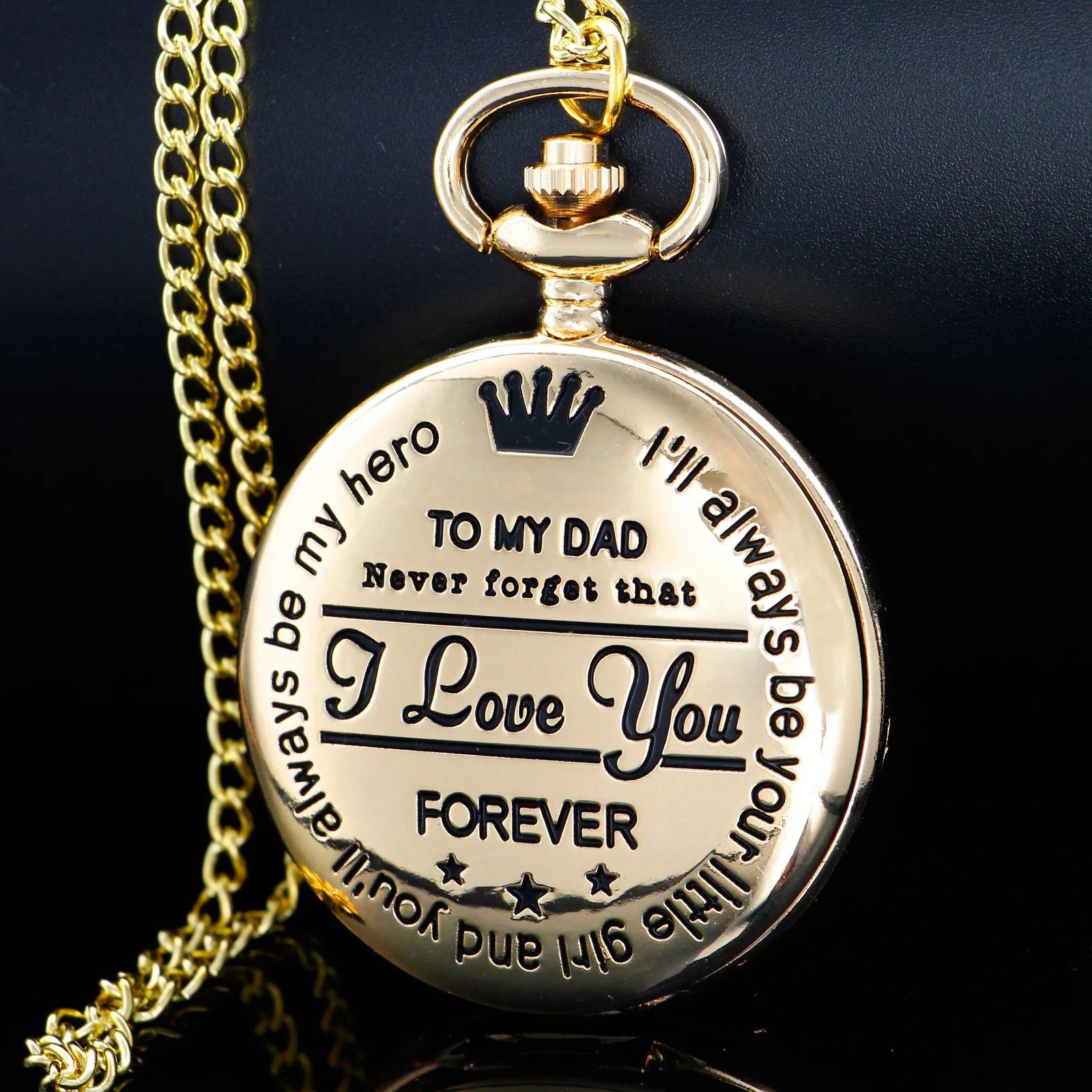 

New Gold To My Dad's Quartz Pocket Watch Best Family Gift Vintage Men's Necklace Pendant Women's Jewelry Clock Accessories