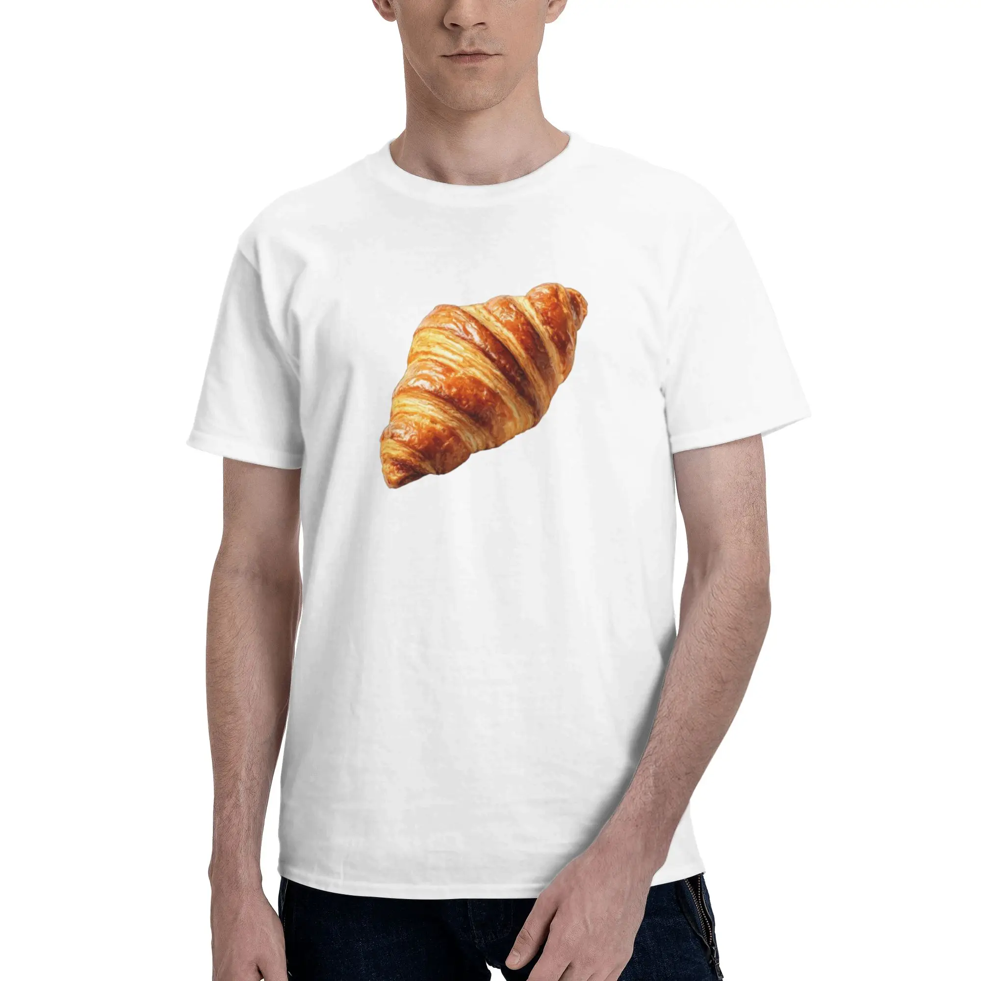 Golden Croissant Pastry Illustration Men's T Shirts  Awesome Tee Shirt Short Sleeve Crew Neck Cotton Classic Clothing T-Shirt