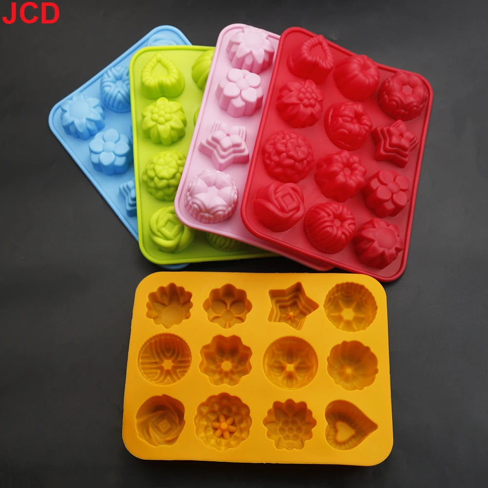

12 Style Holes Round Flower Silicone Cake Mold 3D Flower Bake Mold Cupcake Jelly Candy Chocolate Decoration Baking Tool Moulds