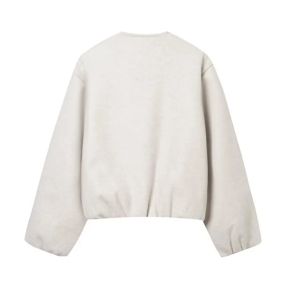 유니제라 2025 신상 여성 캐주얼 패션 유럽 및 미국 스타일 디자인 단색 라운드넥 지퍼 재킷 코트