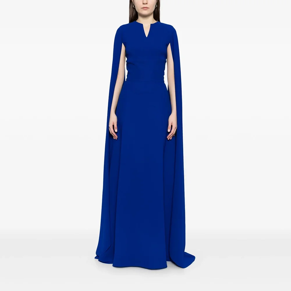 

Simple Blue Evening Dresses O-Neck Jersey Long Sleeves Evening Gowns Elegant Floor Length Prom Dresses Customized 2025