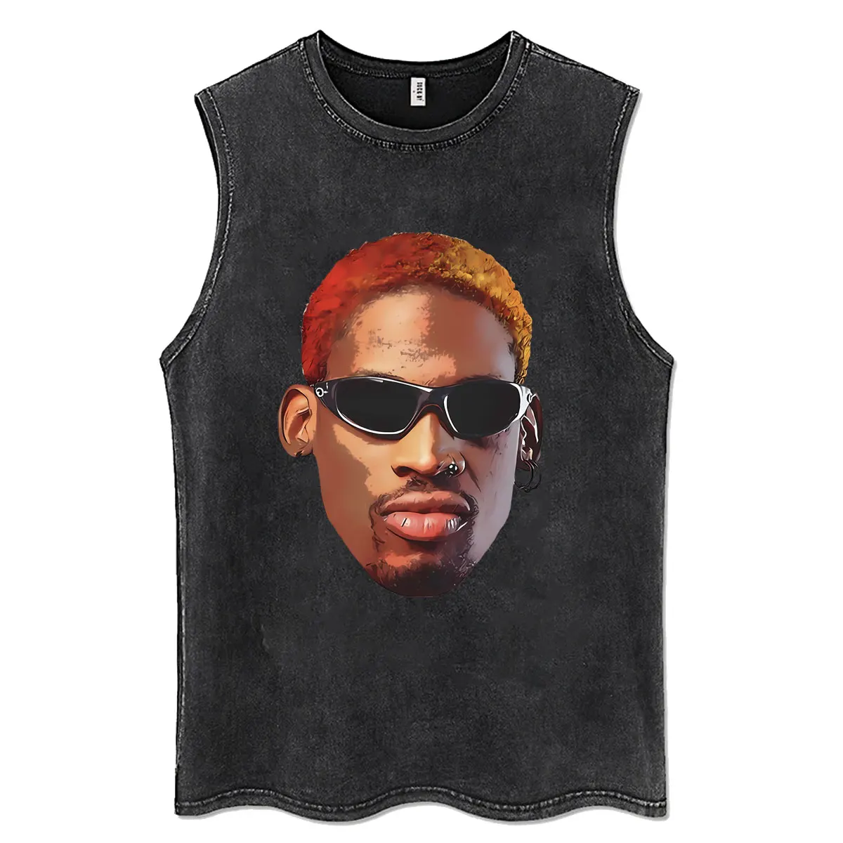 The Worm Dennis Rodman Head Print Vintage Washed Tank Tops Men Fashion Hip Hop Vest T Shirt Male Retro Basketball Style T-shirt