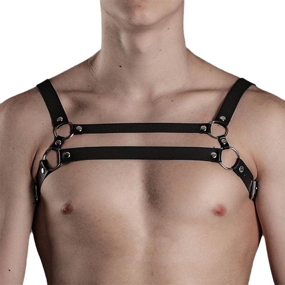 Sexy Men's PU Leather Chest Body Harness Straps Erotic Lingerie Bondage Clubwear Costume Shoulder Strap Athletic Sport Fitness