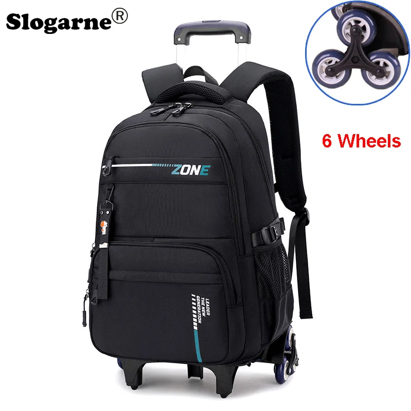 Students Wheel Schoolbag Boy Large Capacity Backpack Junior High School with Wheels Trolley Luggage Bookbags Rolling School Bags