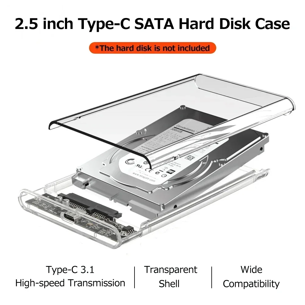 Przezroczysta obudowa dysku twardego Obudowa dysku twardego 2,5 cala SSD SATA na USB 3.0 Type-C 3.1 Adapter Przenośny zewnętrzny dysk twardy Bez narzędzi — zdjęcie 4