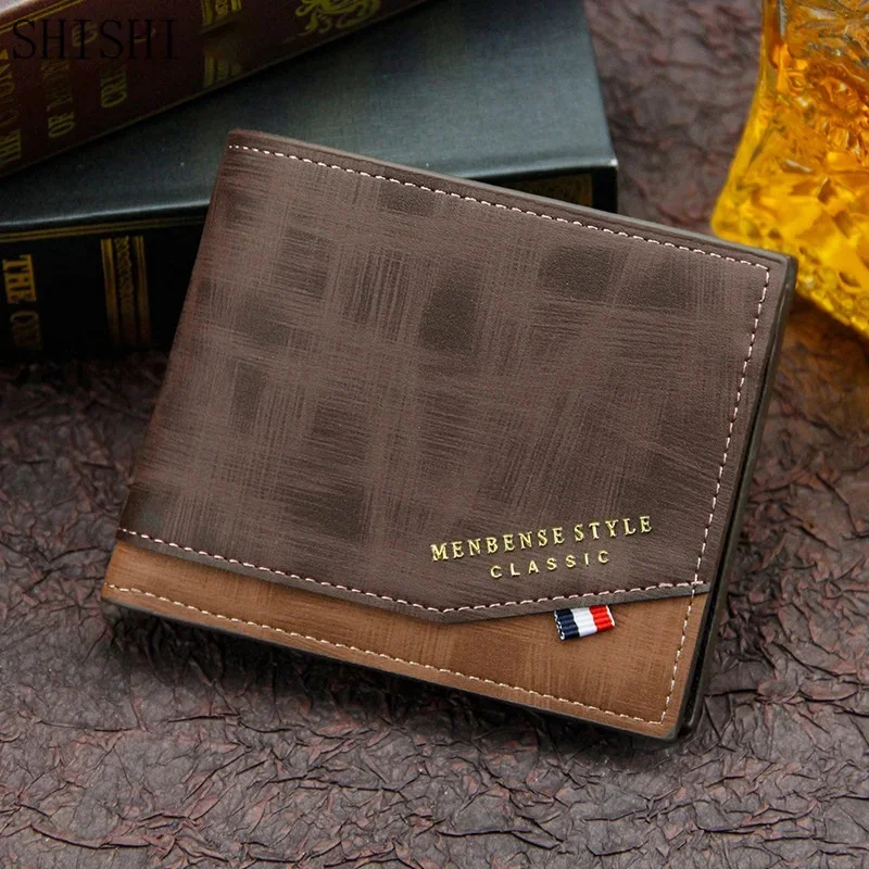 

New Business Men Leather Luxury Short Wallet Man Foldable Card Holders Small Male Money Purses