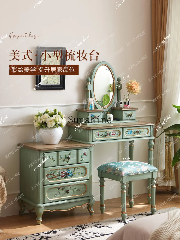 small dresser integrated bedroom retro painted makeup table bedside storage cabinet solid wood  FT