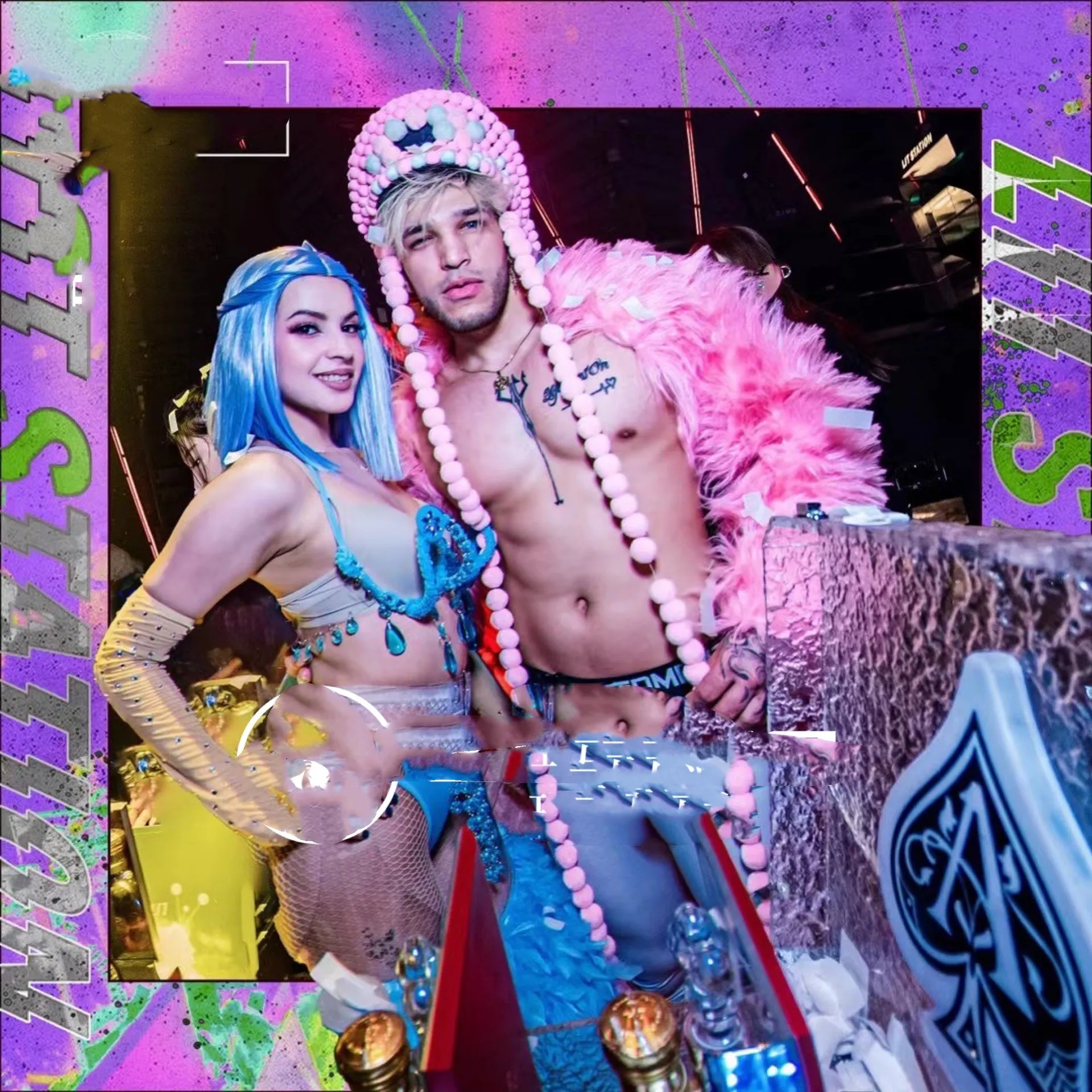 Fur coat sexy muscle man nightclub fanatic pair bar cute female GOGO costume