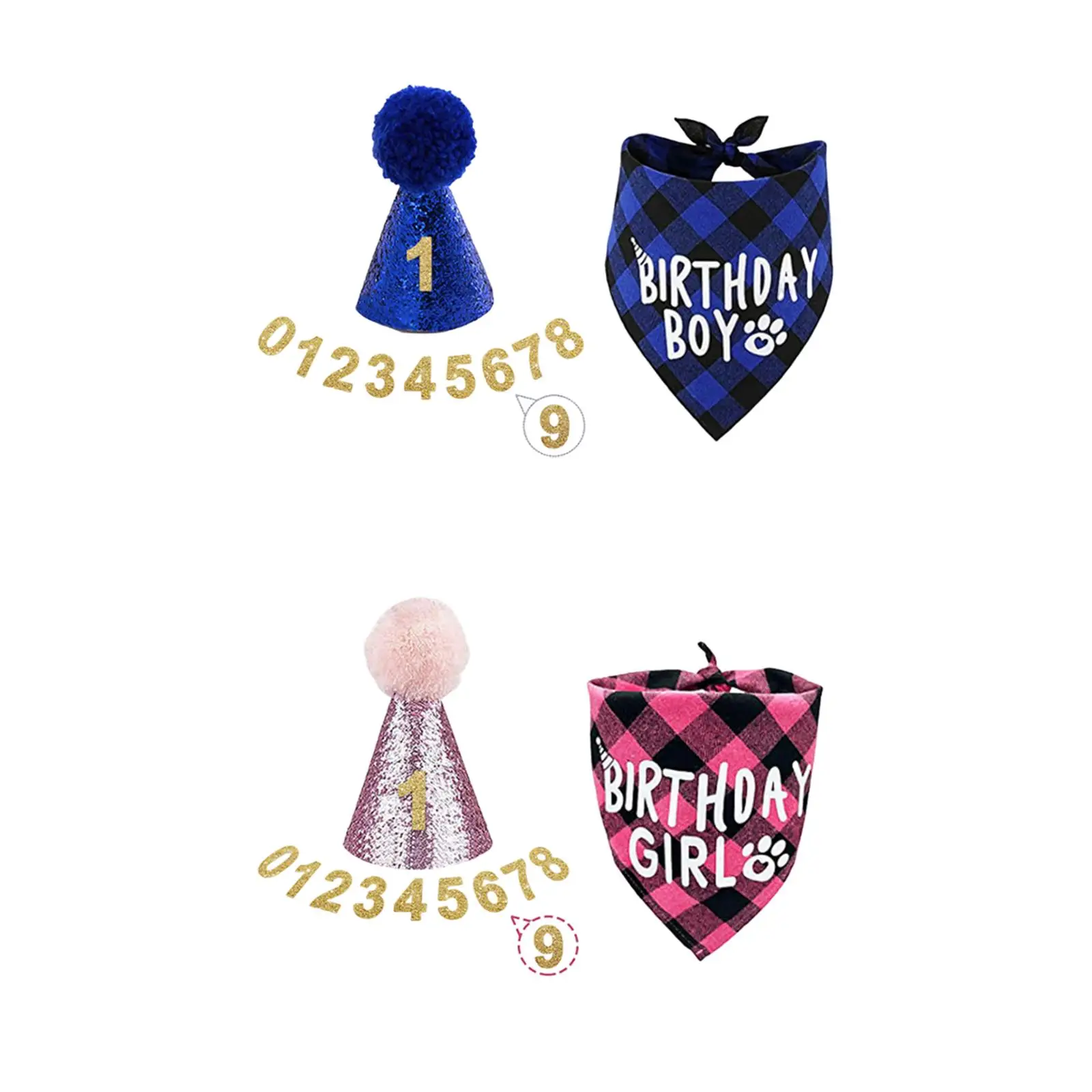pet Bibs Hat with Aureate Numbers Birthday Printing Pattern Decorative, Triangle Scarf Hat for Puppy Small Medium Dogs Cat
