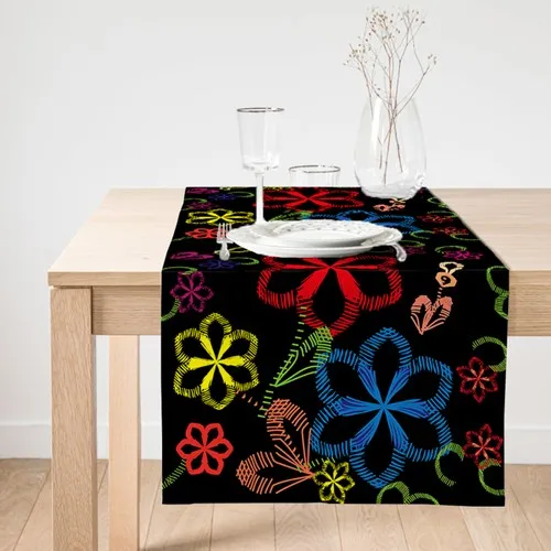 Realhomes Black Ground Floral Motifs Custom Design Suede Runner