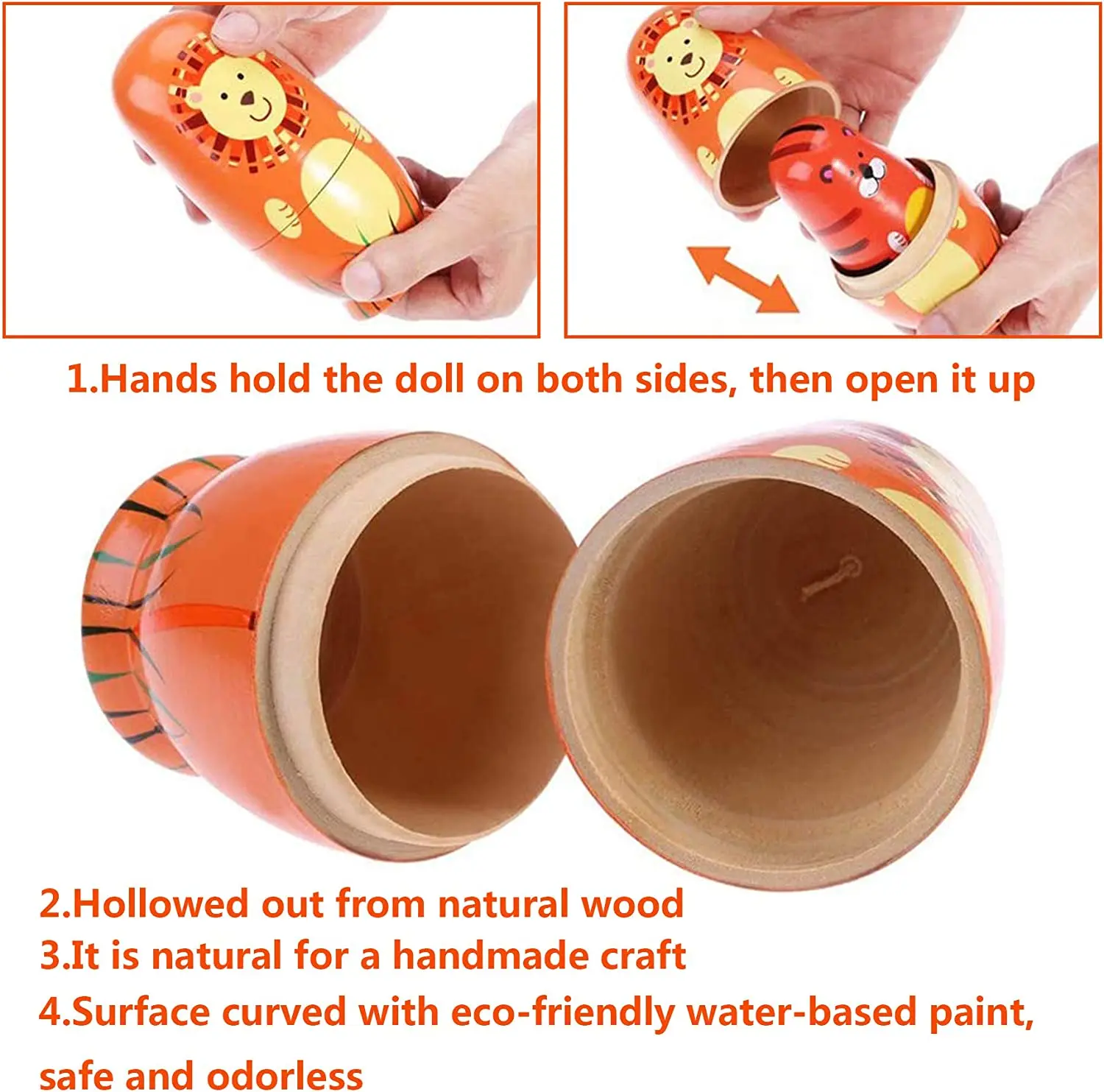 5PCS Montessori Nesting Doll Toy Handmade Wooden Russian Matryoshka Doll Toys for Girl DIY Painted Stacking Dolls Toys Gift