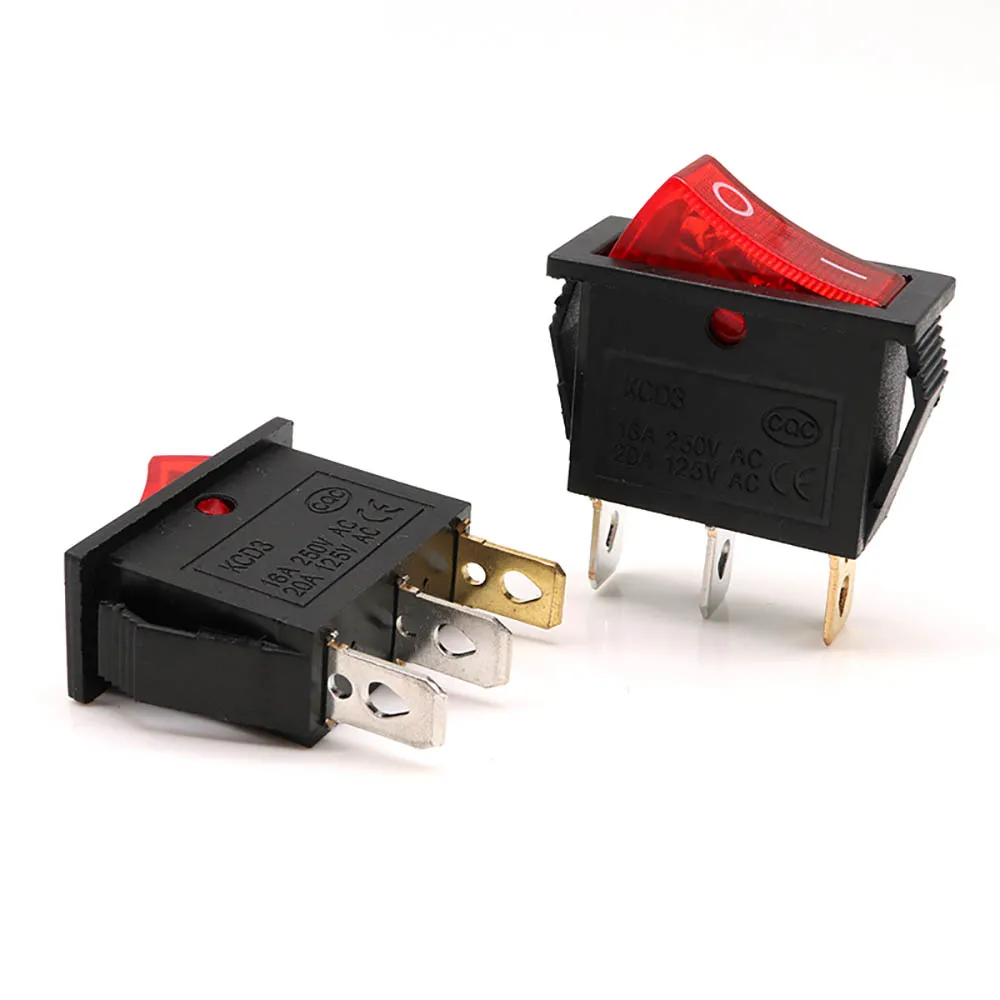 

100pcs Mini Rocker Switch SPST Black and Red Snap in Switches Button AC 125V 6A 2 /3/4Pin I/O 21*15mm On-off Switch Rocker