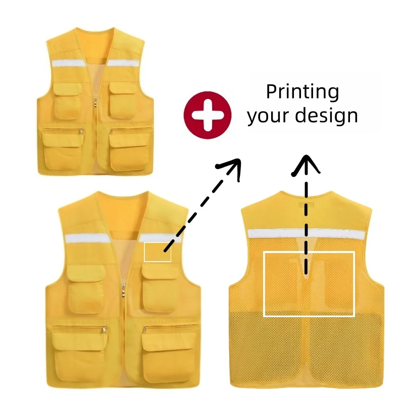 Printing Logo 2026 Men's Summer Mesh Vest Photography Work Multi-Pockets Outdoors Journalist's Sleeveless Vest