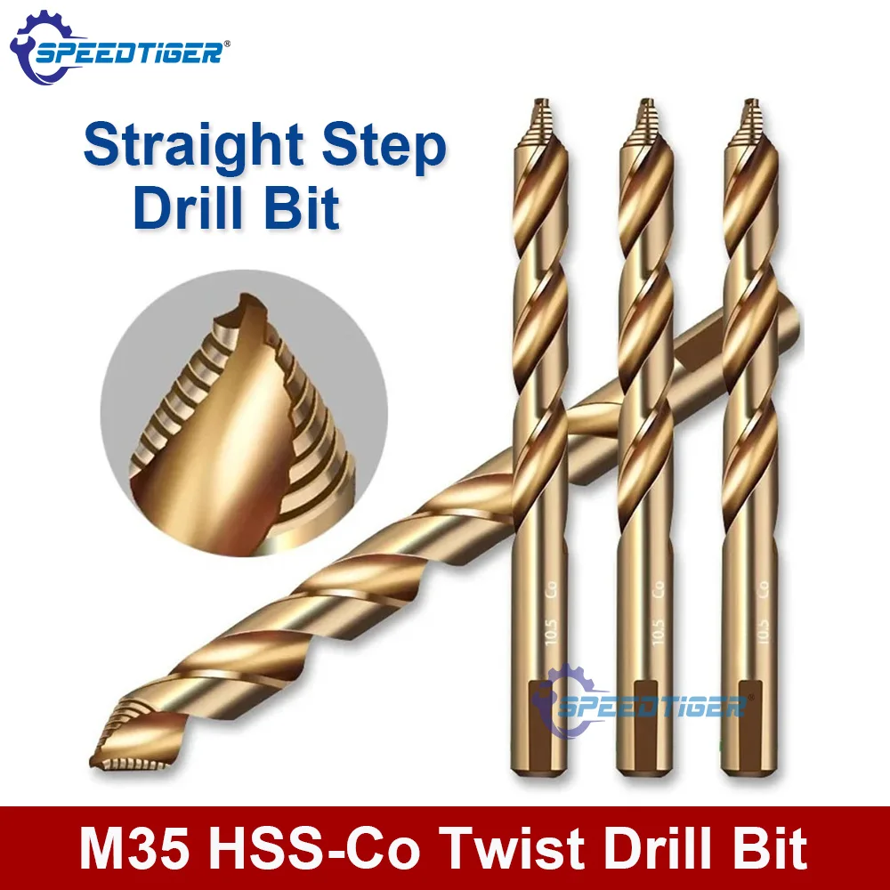 

SPEEDTIGER Cobalt Step Twist Drill Bit M35 High Speed Steel Straight Shank Drill 3mm-13mm dia for Metal Stainless Steel Iron