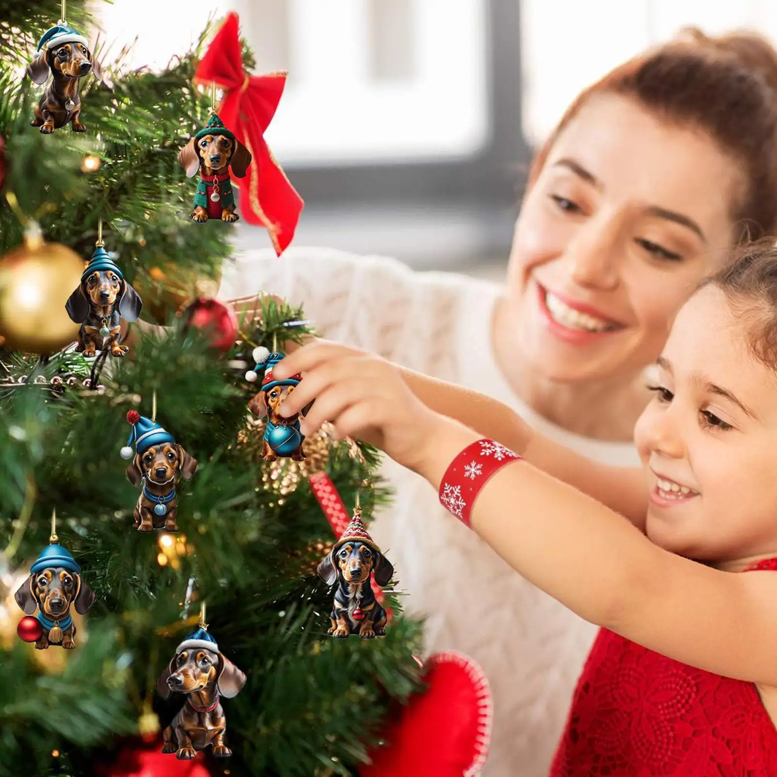 アクリルダックスフントペンダントカウントダウンカレンダー 24 個 2D アクリルクリスマスカウントダウンペンダントホリデー用ホームデコレーション