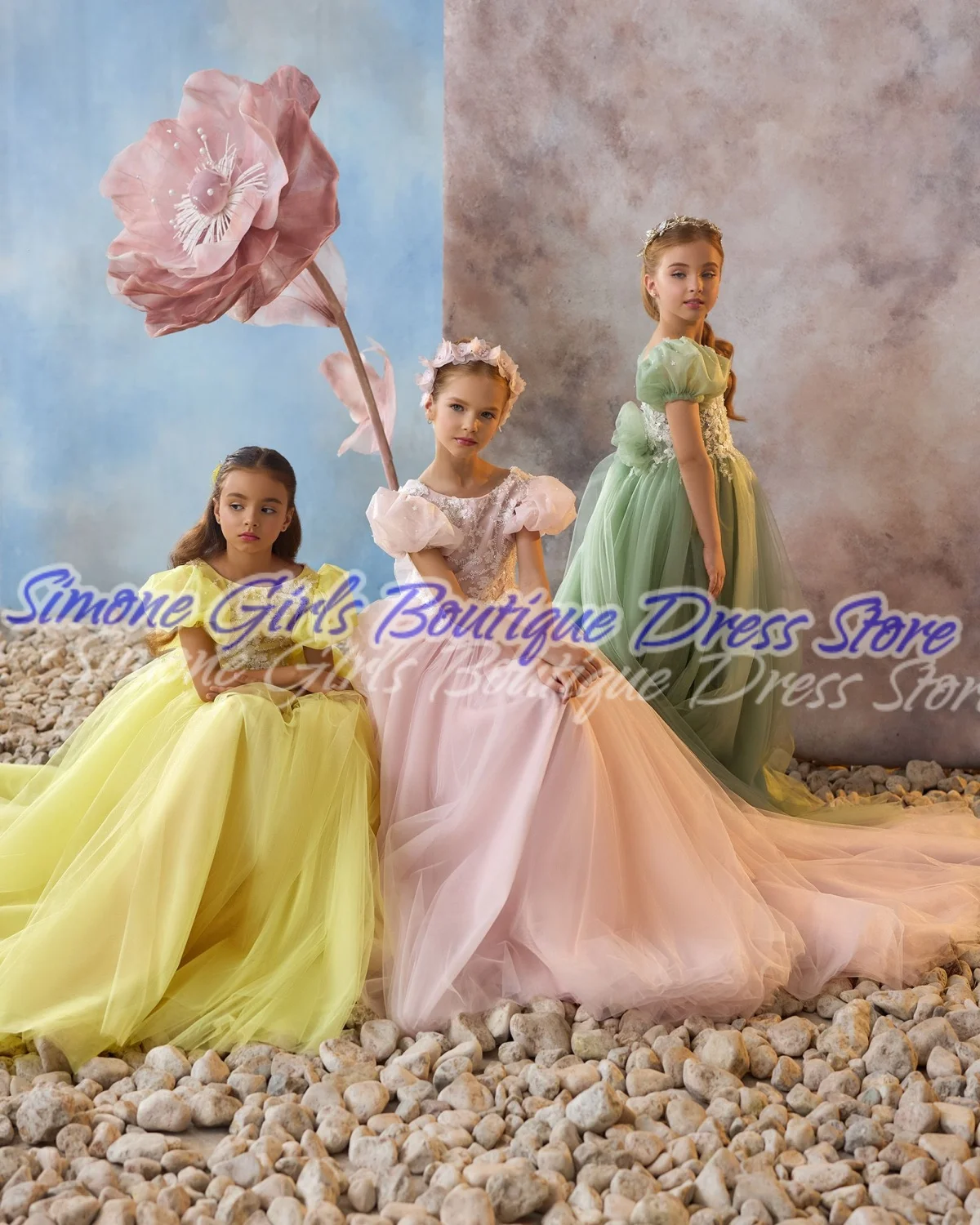 Желтое платье принцессы с открытой спиной и пышными рукавами, платье с цветочным узором для девочек для официальных приемов, дня рождения, танцевальных выступлений, вечеринок