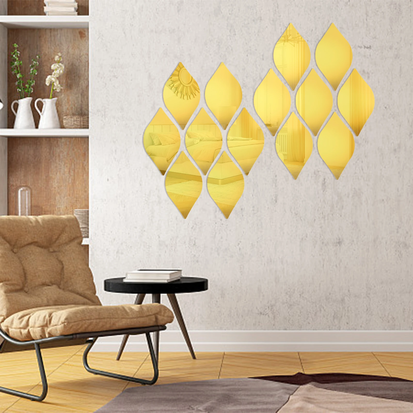 Background Wall Wall Decal 3D Stickers 20x10cm Acrylic Gold Home Decor Self-adhesive Silver Waterproof 12PCS Home