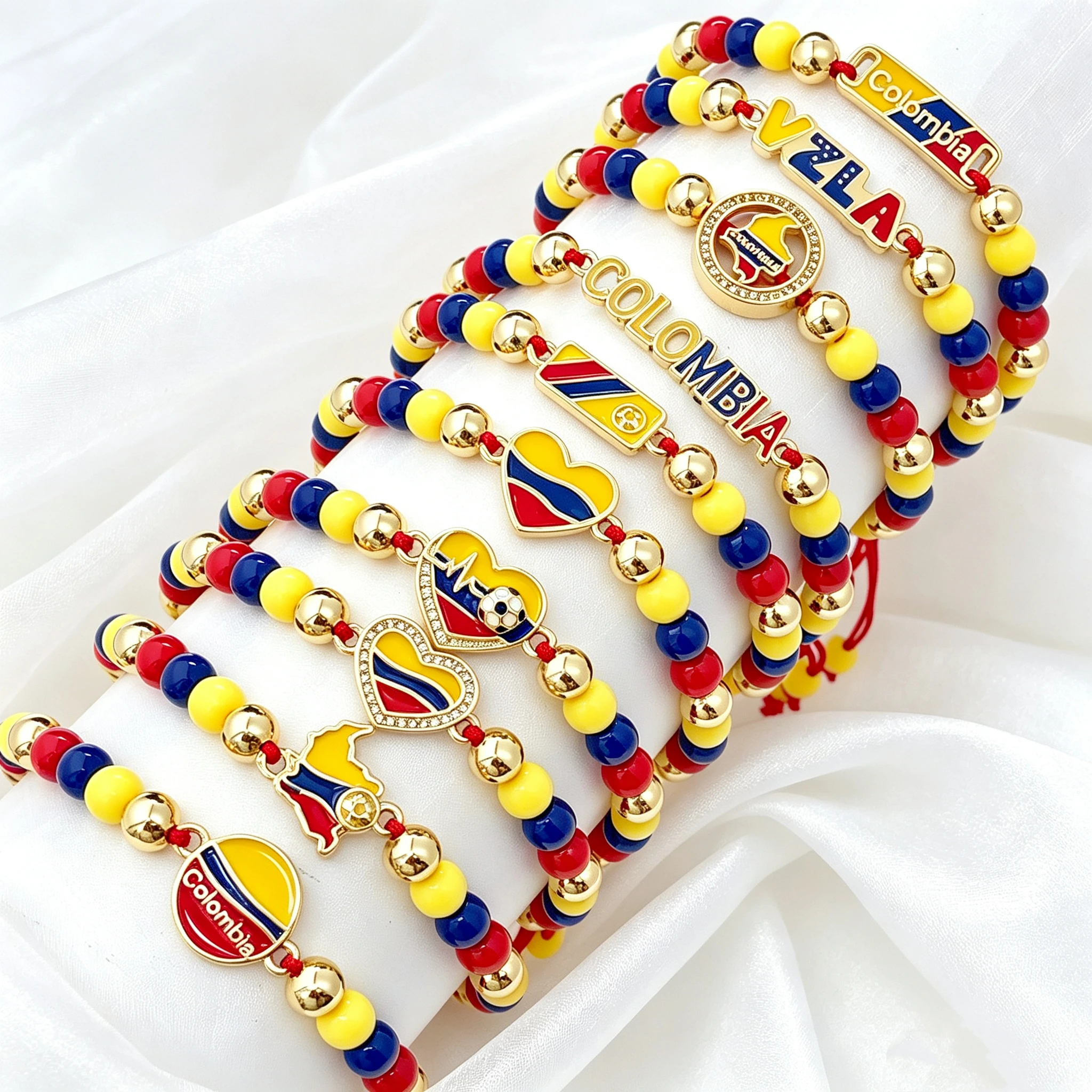 Nouveau Bracelet Tendance en Corde Rouge Tressée avec Drapeau Colombien et Vénézuélien, Perles de Zirconium, pour Hommes et Femmes, Idéal pour les Fêtes et les Bijoux Patriotiques