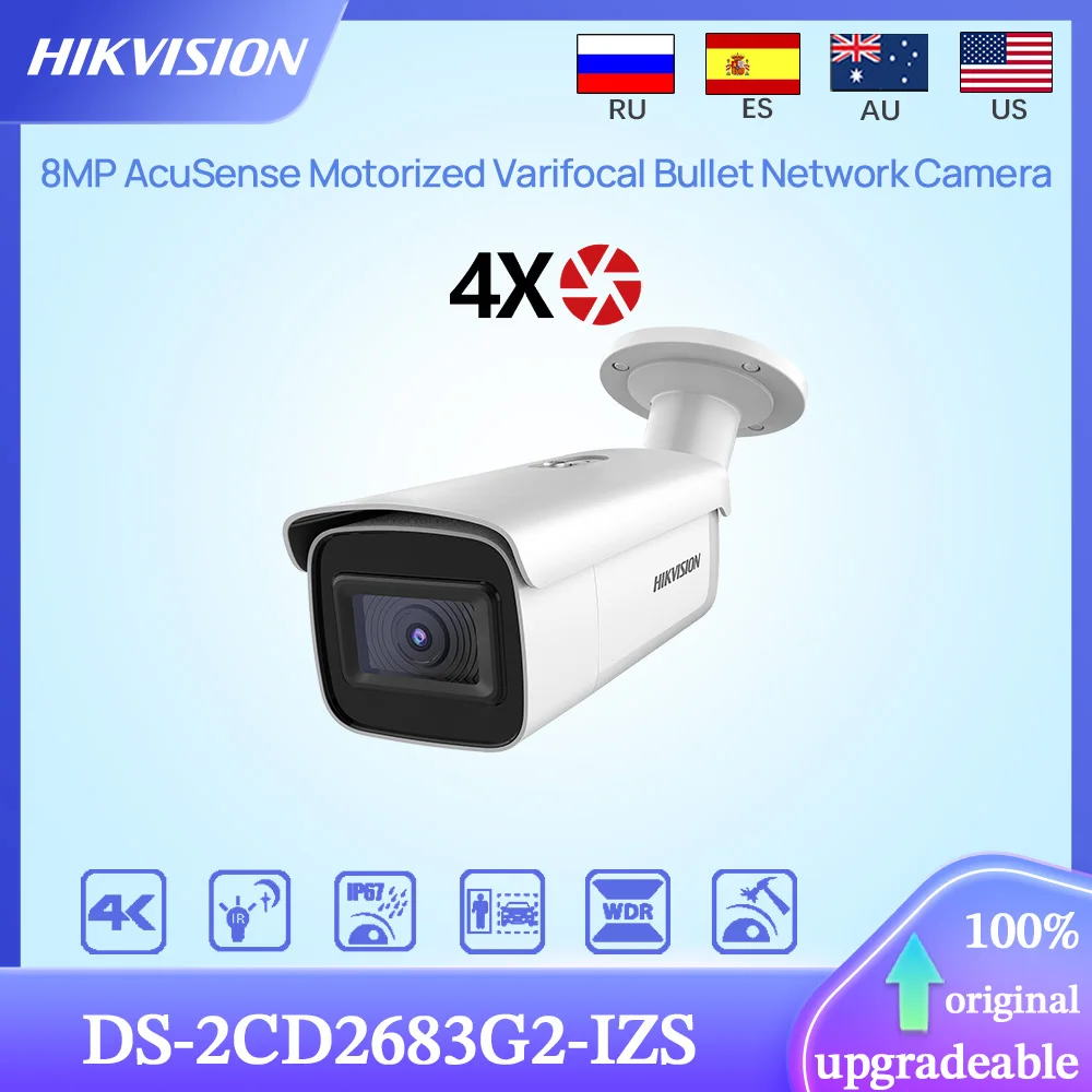 

Hikvision Original DS-2CD2683G2-IZS 8MP 4K POE AcuSense Motorized Varifocal Bullet Network Camera WDR IP67 IK10 H.265+ 2.8-12mm