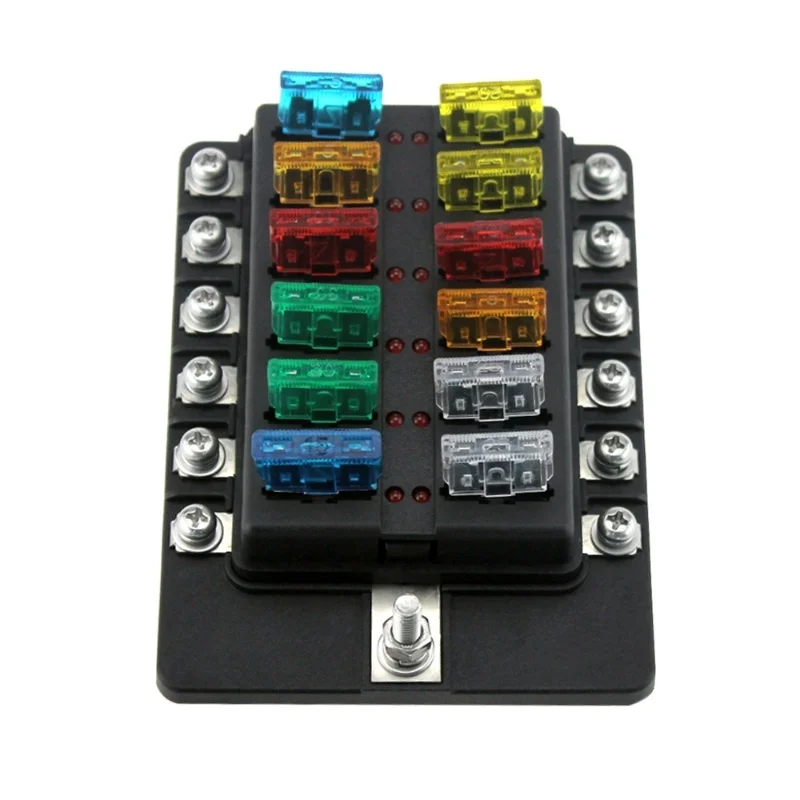 

12 Way Blade Fuse Box Holder Fuse Blocks With Red LED Indicator 10Pcs Fuses 10Pcs Terminals For Car Boat Marine Caravan Truck