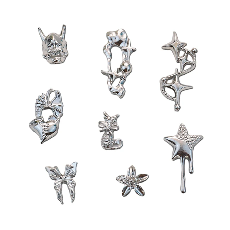 5Pcs/Pack Nail Diamond Nail Art Decor Vintage Pentagram Star Nail Drills Nail Patch Nails Decor Heart Manicure Design Accessory