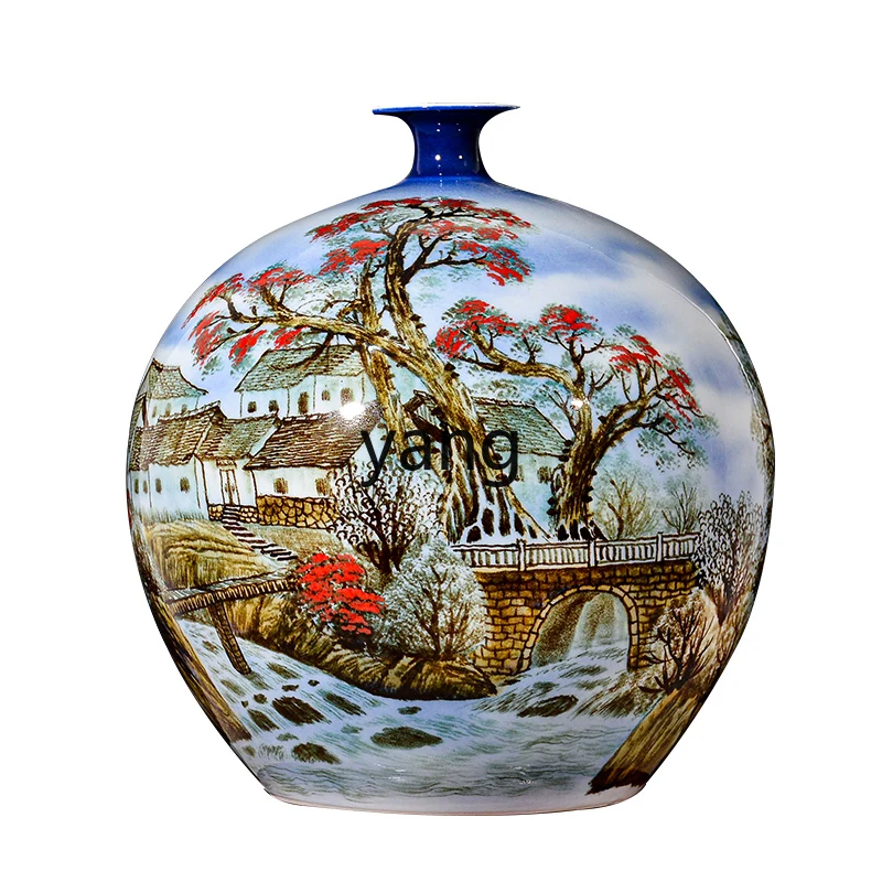 YJQ ceramic vase master hand-painted pastel landscape home living room flower arrangement porch TV cabinet ornament