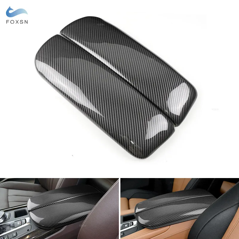 For BMW X5 X6 F15 F16 2014 2015 2016 2017 2018 2019 Car Center Console Armrest Box Cover ABS Carbon Texture Accessories Trim