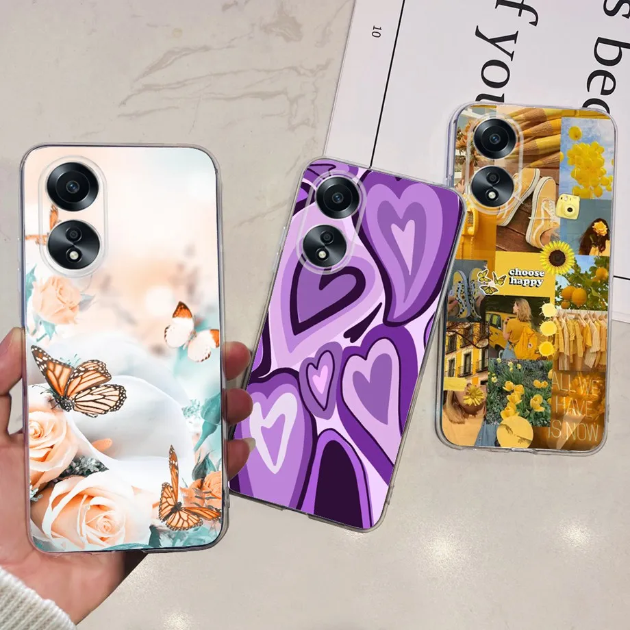 Sunflower Butterfly Phone Case For Oppo A58 4G Cover Case Transparent Soft TPU Silicone Fundas Bumper For Oppo A58 CPH2577 4G