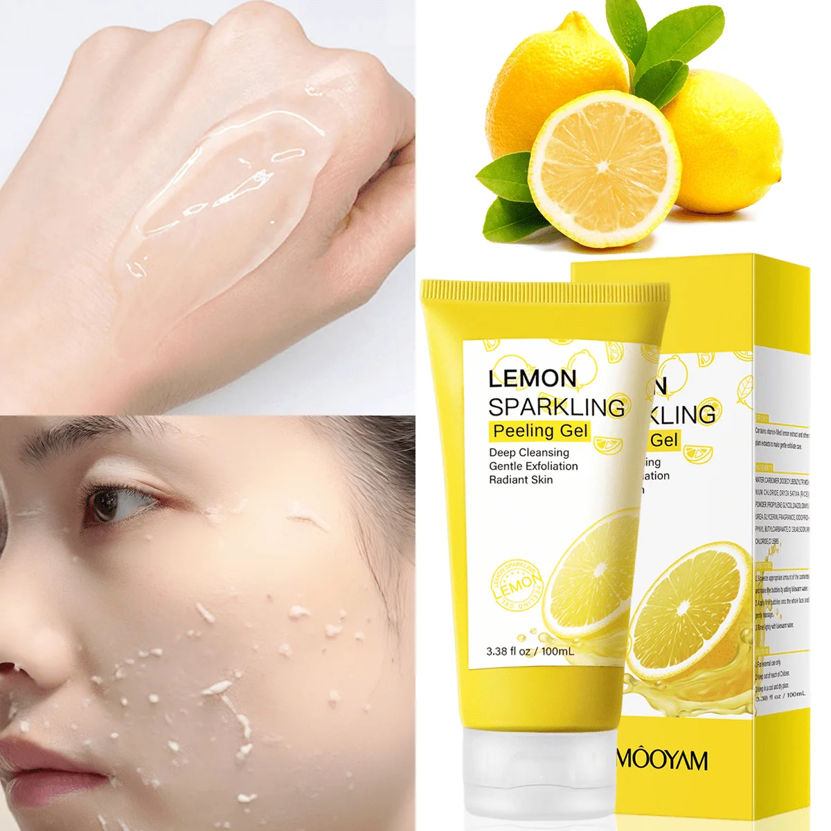 جل تقشير الليمون، مقشر الوجه، التنظيف العميق، التقشير اللطيف، الترطيب، تعزيز عملية التمثيل الغذائي في الجلد.