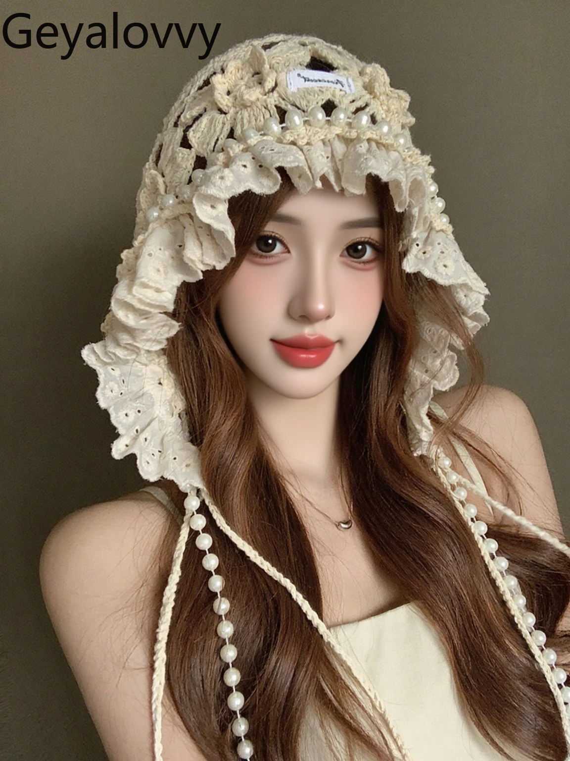 

Японская милая полая вязаная шапка для женщин, дышащие шапки в богемном стиле, универсальные высококачественные тюрбаны с кисточками и бисером