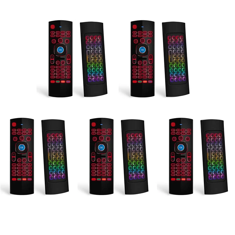 【Superdeals】 Ratón de aire 5X para Android Tv Box, Mini teclado inalámbrico Control remoto de ratón con retroiluminación RGB MX3 Pro IR Learnin