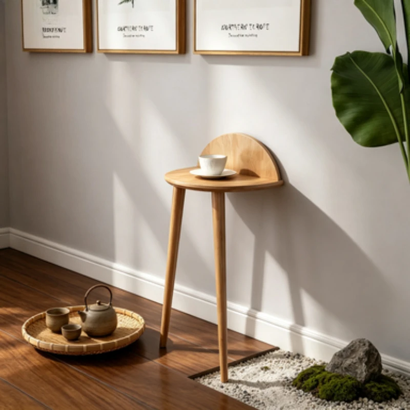Nordic Solid Wood Wall Side Table Minimalist Bedside Desk Entryway Console Stand Narrow Space Saving Living Room Tea Table